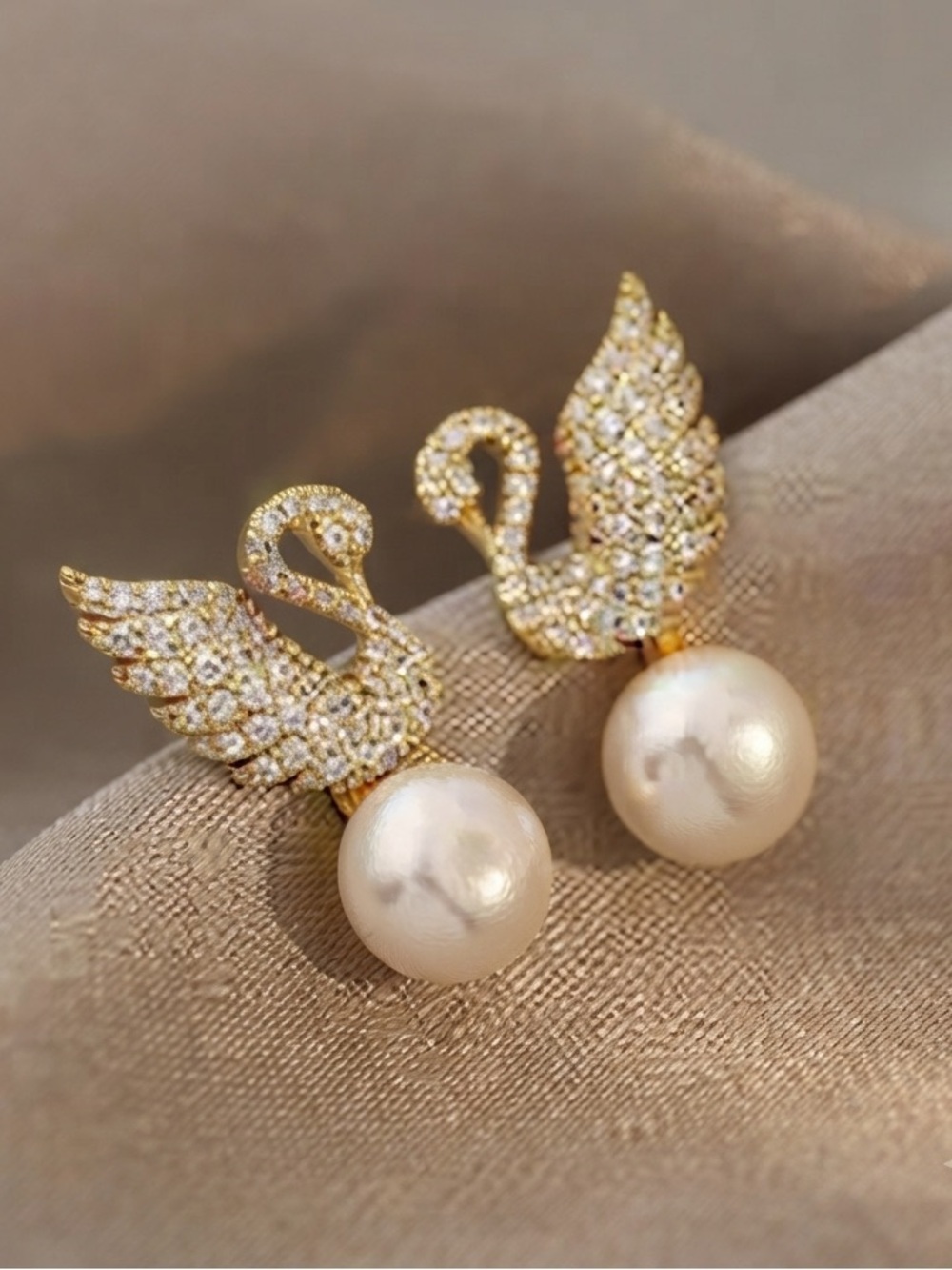 Gold Swan Pearl Drop Earrings - Elegant Crystal Accent.3 for $10! NWT